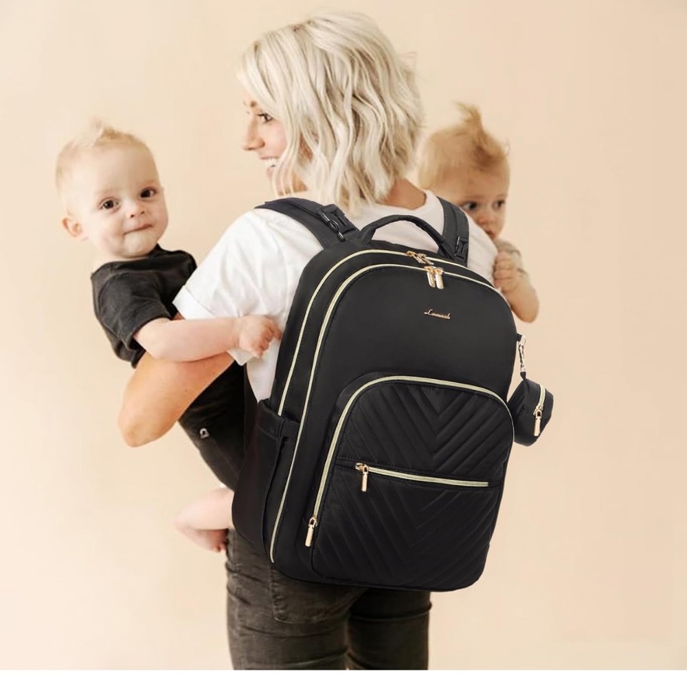 Lovevook Large Quilted DiaperBackpack with Gold Zippers